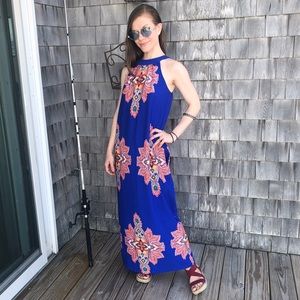 CATHERINE MALANDRINO Paisley Maxi Dress with Pockets Royal Blue Summer Wedding